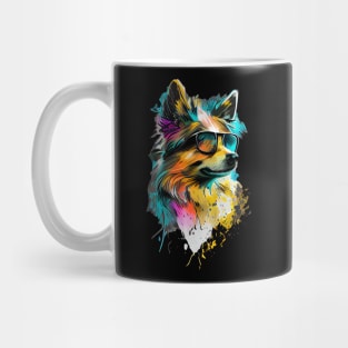 Colourful cool Pomeranian dog with sunglasses. Mug